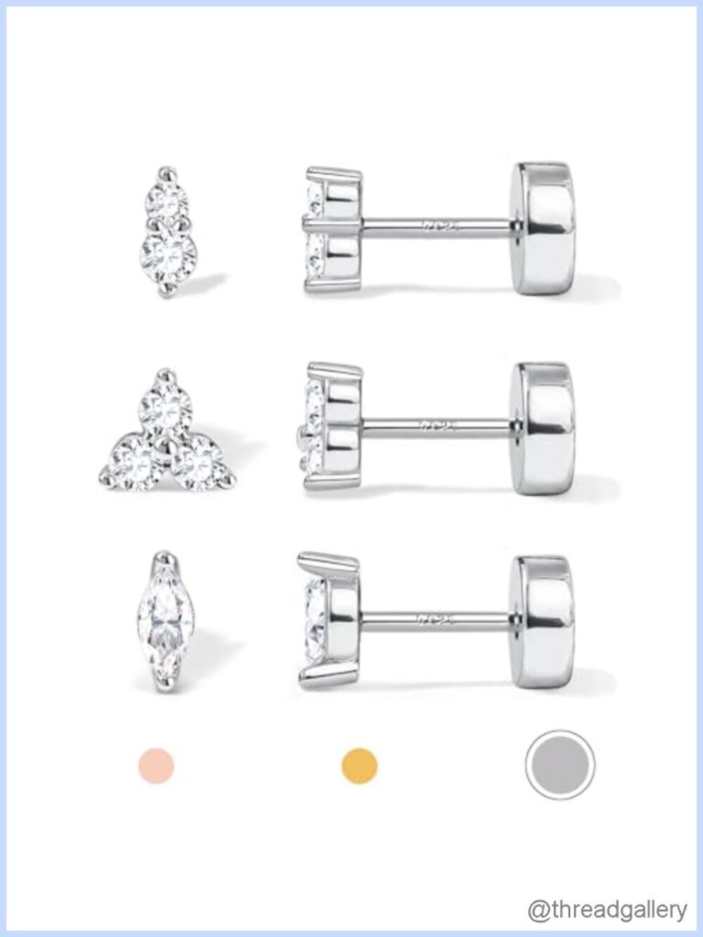 14K Gold Plated 925 Sterling Silver Flat Back Stud Earrings Hypoallergenic